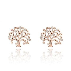 boucles d’oreilles arbre de vie zirconium or rose