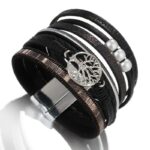 bracelet en cuir noir arbre de vie